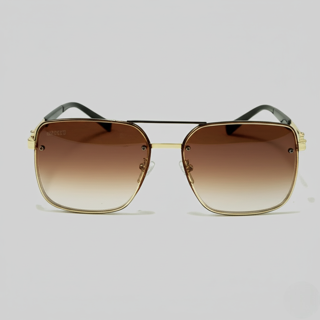 "Aviator-Style Gold Frame Sunglasses with Gradient Brown Lenses"