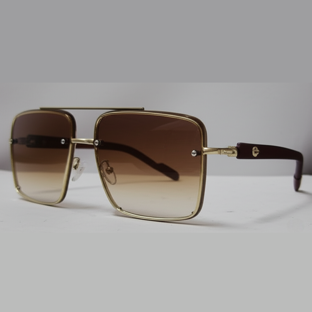 "Aviator-Style Gold Frame Sunglasses with Gradient Brown Lenses"