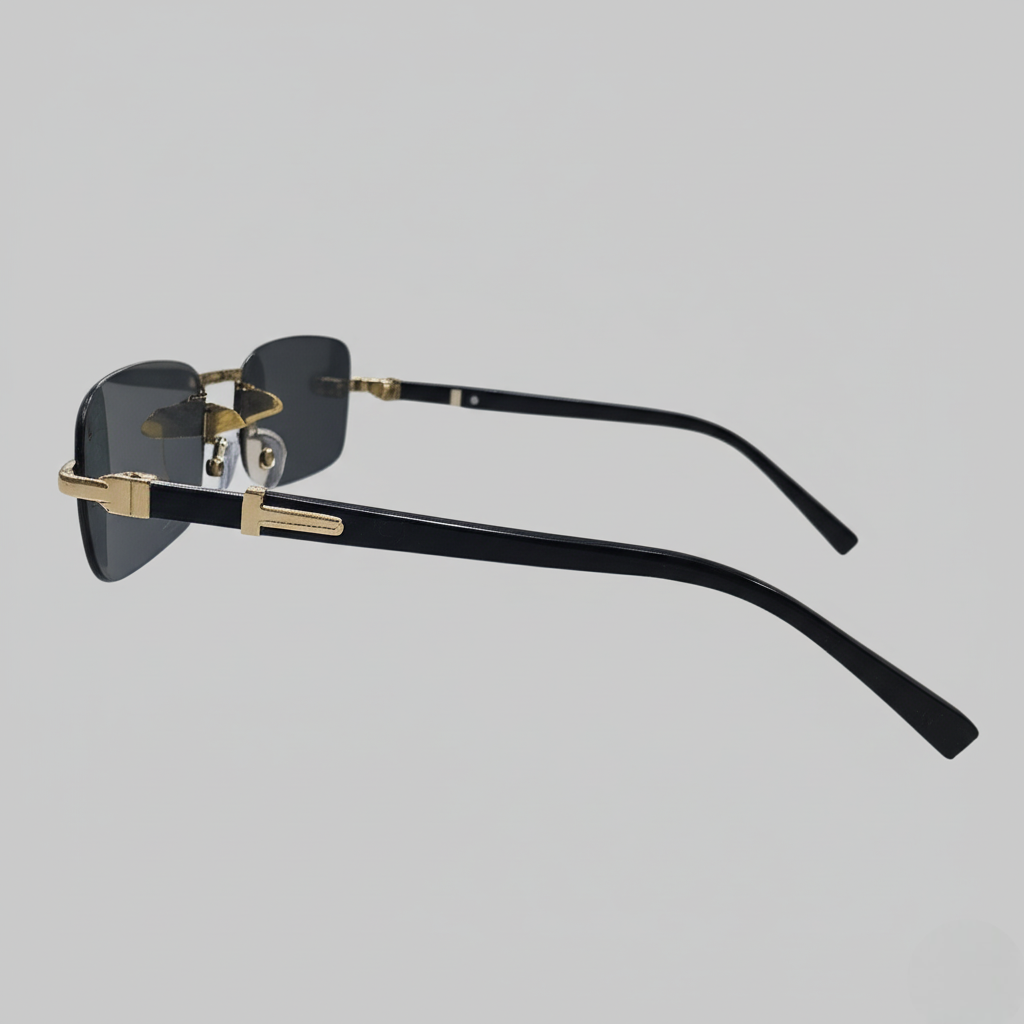 "Luxury Rimless Black & Gold Aviator Sunglasses"