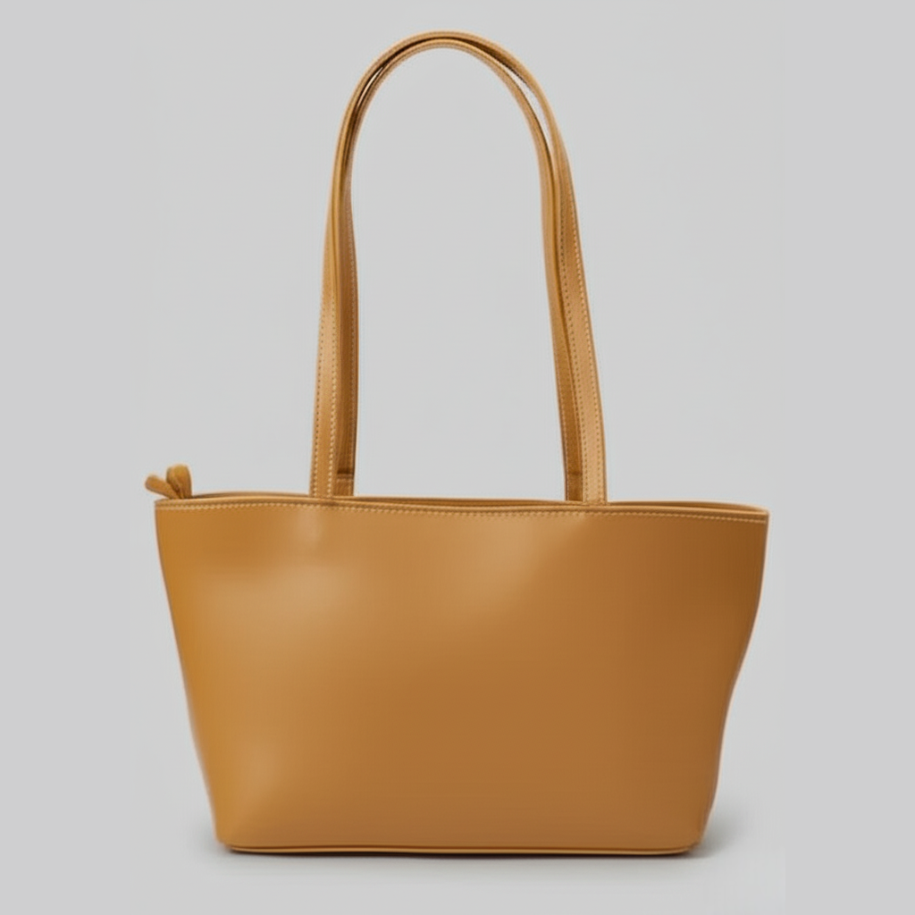"Tan Textured Tote Bag with Silver Accents"