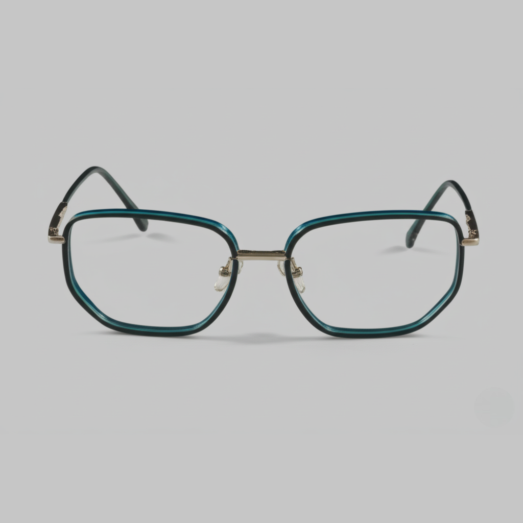 "Retro Chic Teal & Black Geometric Eyeglasses"