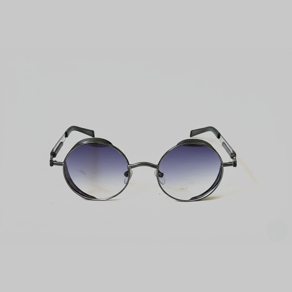"Retro Round Steampunk Sunglasses with Side Shields"