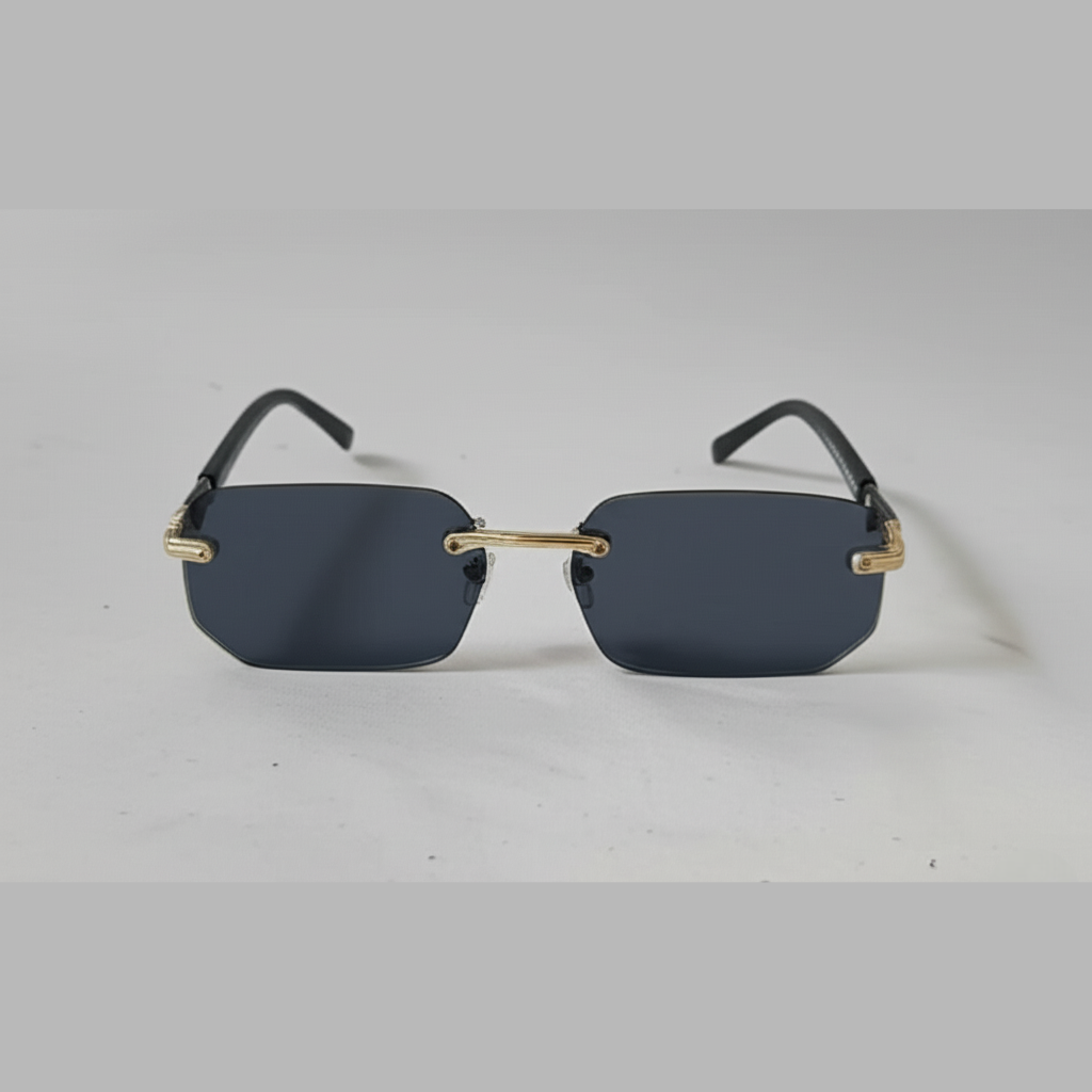 "Luxury Rimless Black & Gold Aviator Sunglasses"