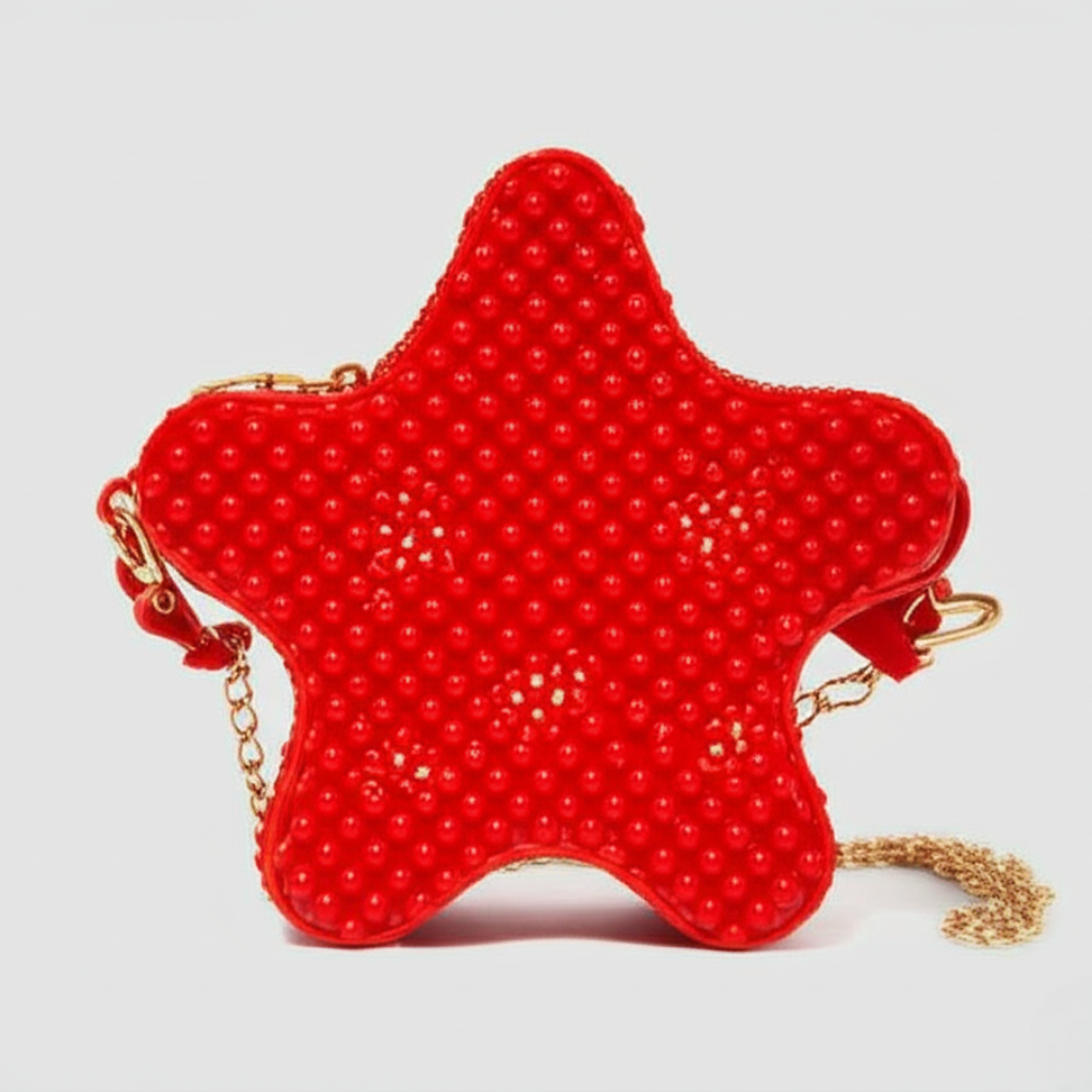 "Ruby Red Star Embellished Crossbody Bag"