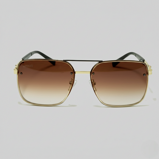 "Aviator-Style Gold Frame Sunglasses with Gradient Brown Lenses"