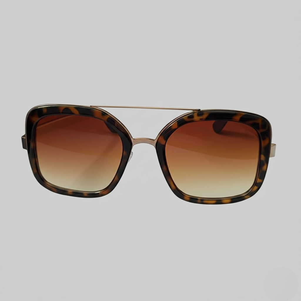"Chic Tortoiseshell Square Frame Sunglasses with Gold Accents"