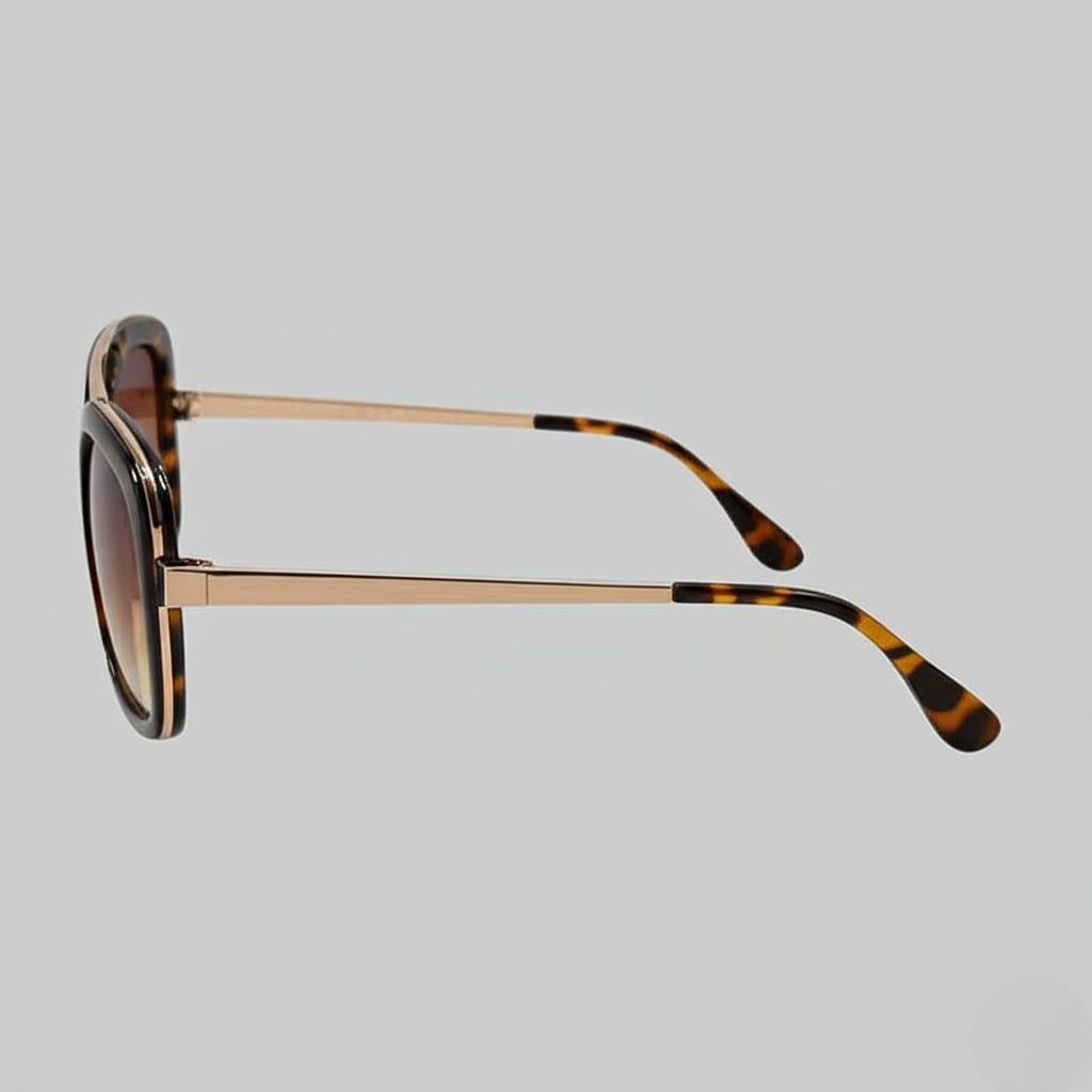 "Chic Tortoiseshell Square Frame Sunglasses with Gold Accents"