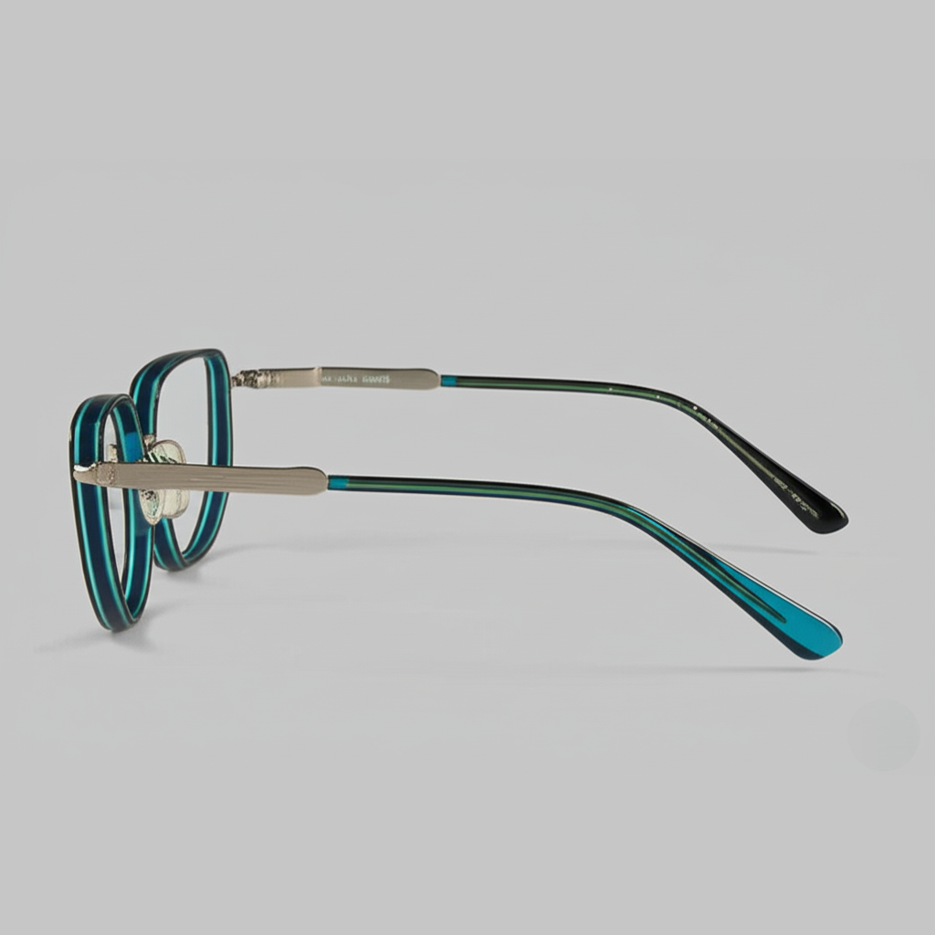 "Retro Chic Teal & Black Geometric Eyeglasses"