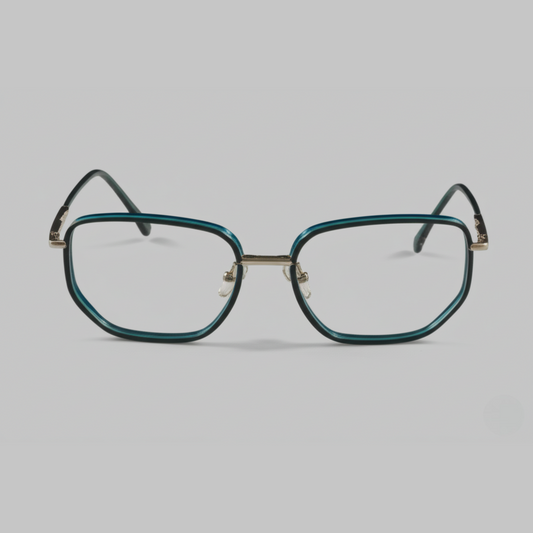 "Retro Chic Teal & Black Geometric Eyeglasses"