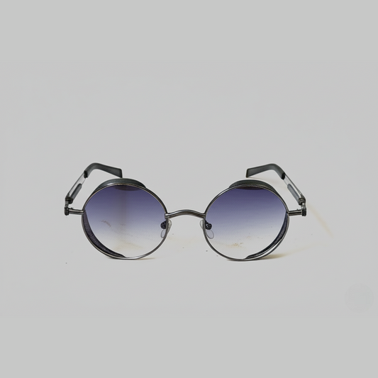 "Retro Round Steampunk Sunglasses with Side Shields"