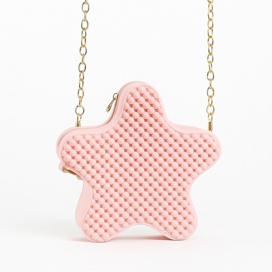 "Bubble Texture Crossbody Bag - Pastel Pink with Golden Chain"