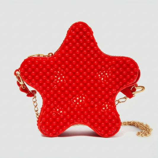 "Ruby Red Star Embellished Crossbody Bag"