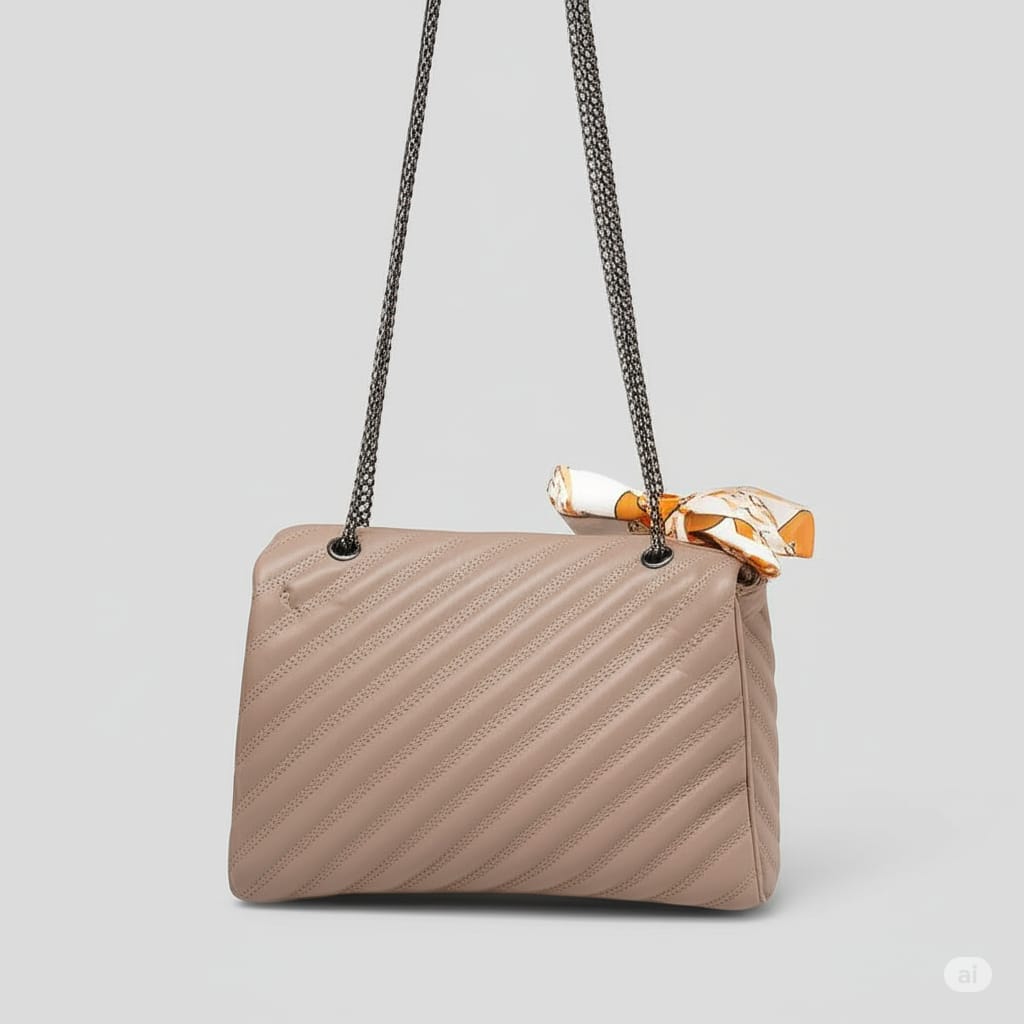 Beige Stipes Shoulder and Crossbody Bag foe Women in genuine leather |  Italian leather bag