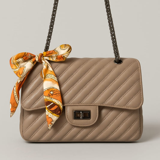 Beige Stipes Shoulder and Crossbody Bag foe Women in genuine leather |  Italian leather bag